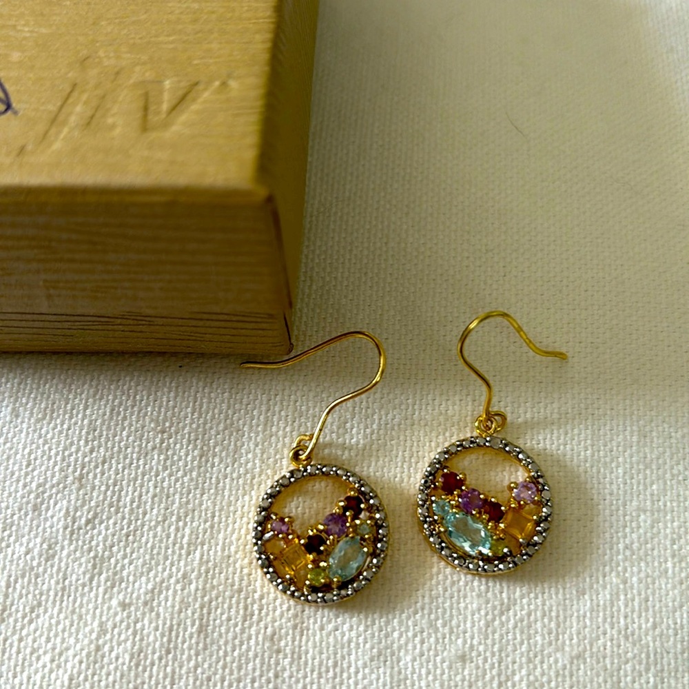 NWOT JTV Gold plated Genuine Gemstone earrings 1 1/2 inch